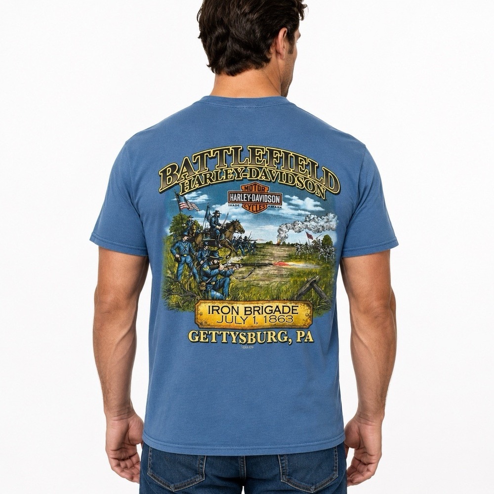 Harley-Davidson Battlefield Gettysburg PA Iron Brigade T-Shirt Blue Mens Large L